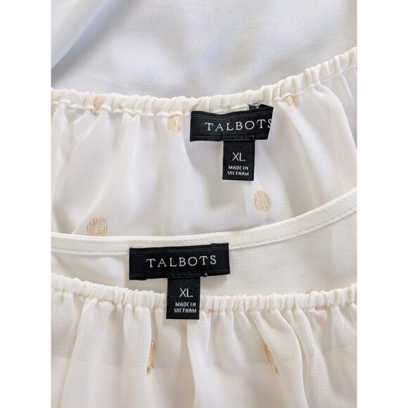 Talbots Blouse/Cami Women's XL Flounce Sleeve Ivory Gold Metallic Clip Dot New - Picture 3 of 12